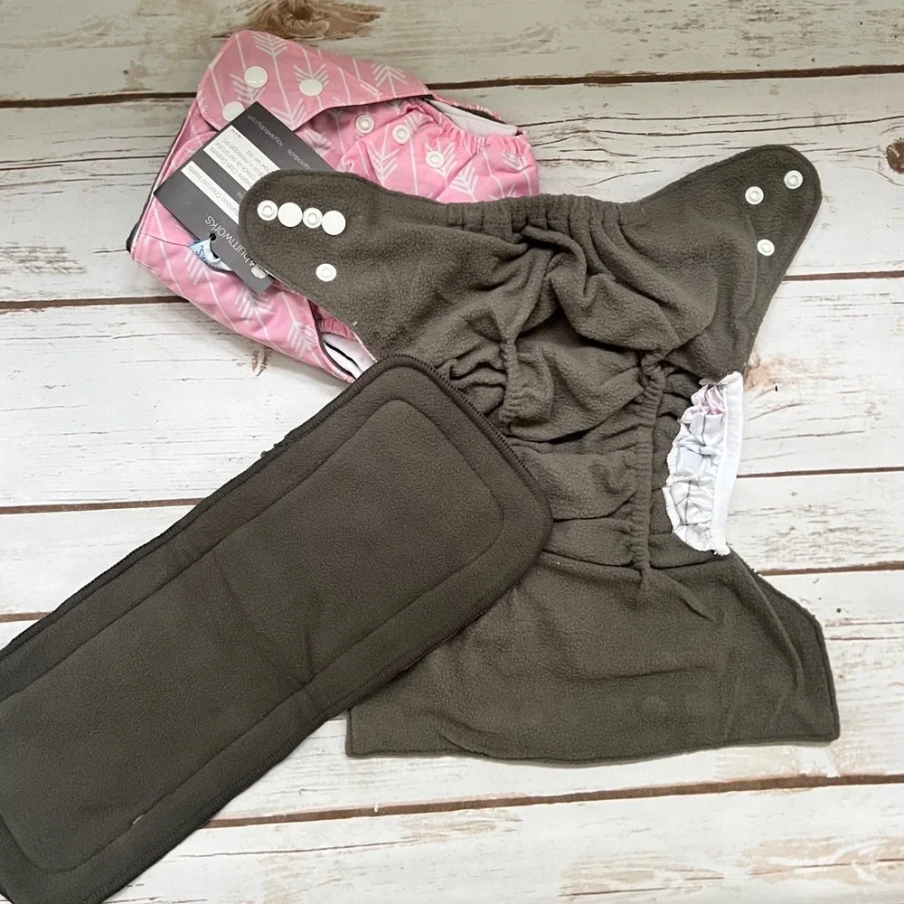 NEW Bumworks Cloth Diapers Pink Charcoal Double Gusset Bamboo Set of 2